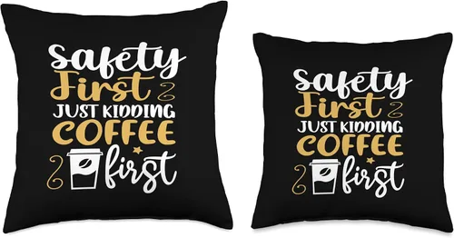 Miniatura 3 de Safety First Just Kidding Coffee First Throw Pillow