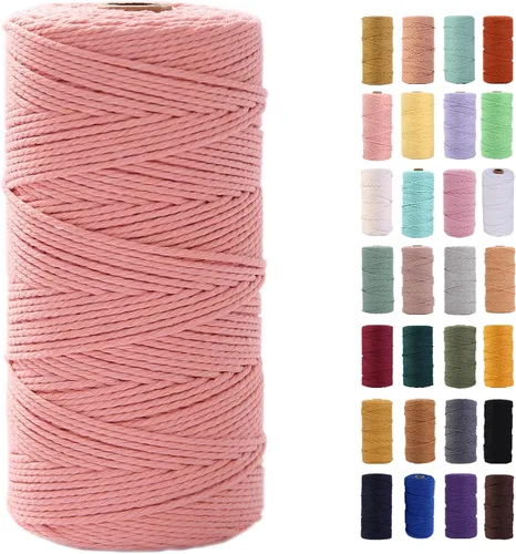 Miniatura 25 de Cordón de macramé gris rosado de 0.118 in x 109 yardas, cuerda de algodón colorido de algodón suave para colgar en la pared, colgar plantas