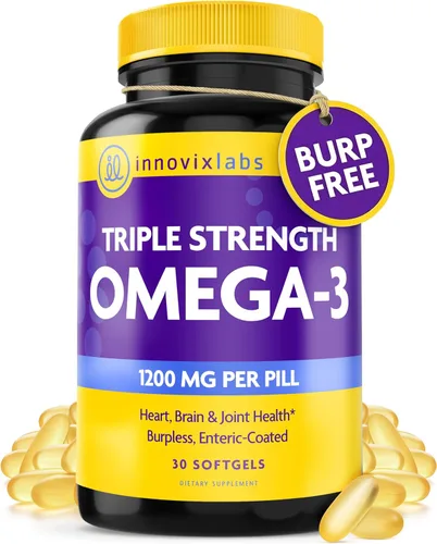 InnovixLabs Suplemento Omega 3 de triple fuerza, aceite de pescado sin eructos para mujeres y hombres, 900 mg de EPA y DHA, apoyo para el cerebro y