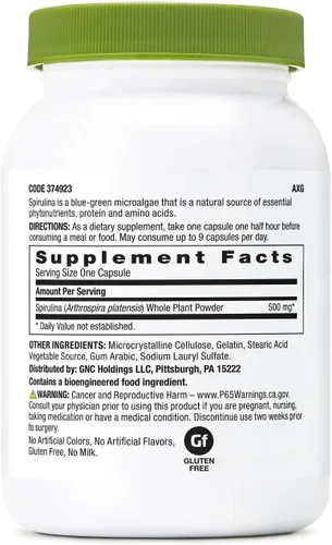 Miniatura 2 de GNC SuperFoods - Cápsulas de espirulina en polvo para plantas enteras, 100 cápsulas, 100 porciones