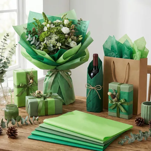 Miniatura 4 de woric 120 hojas de papel de seda verde para bolsas de regalo, papel de seda multicolor grueso de 17 GSM, a granel para envolver regalos, graduación
