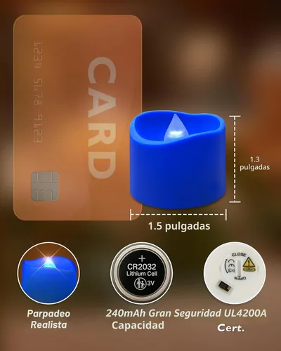 Miniatura 6 de Homemory - Velas de té LED color azul, funcionan con pilas, más de 200 horas de duración, velas sin llama parpadeantes falsas eléctricas con LED