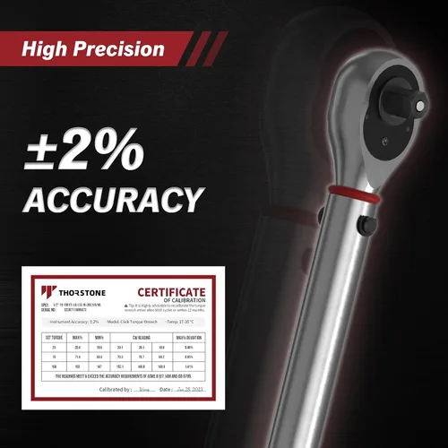 Miniatura 2 de Thorstone - Llave dinamométrica de 1/2 pulgada, 10-150 pies-libra/13.6~203.5 Nm, llave de torque de clic, ±2% en sentido horario, alta precisión
