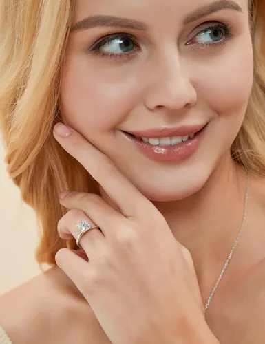 Miniatura 4 de EAMTI Anillos de compromiso de plata de ley 925 de 2 quilates, corte princesa, circonita cúbica, anillos de promesa de boda para ella