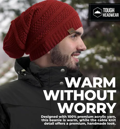 Miniatura 52 de Slouchy Cable tejido Gorro de lana por Tough Headwear – Gorro de lana de gran tamaño Sombreros Gorros Graves Sombreros Para Hombres y Mujeres
