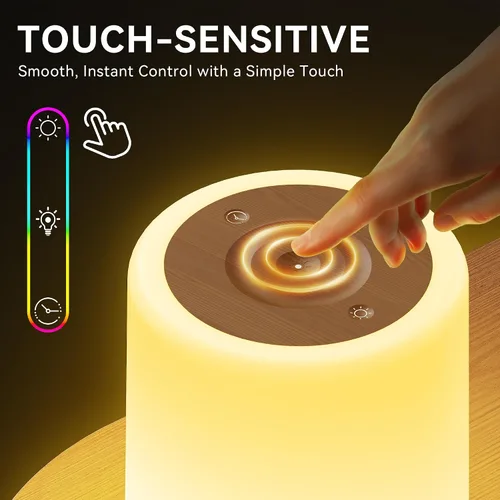 Miniatura 7 de Auxmir Luz nocturna para niños y bebés, lámpara táctil regulable para guardería, 11 colores RGB, 5 brillo, lámpara de mesa recargable portátil