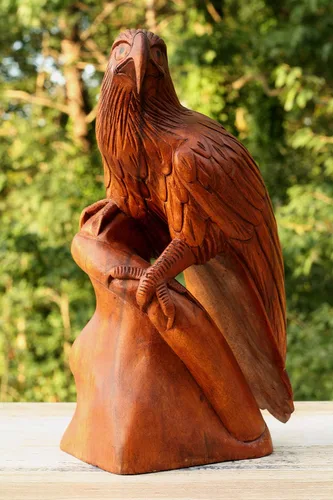 Miniatura 4 de G6 Collection Estatua grande de madera maciza hecha a mano de águila americana de 12 pulgadas, escultura artística tallada a mano rústica cabaña