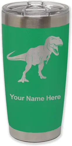 Miniatura 37 de LaserGram Vaso aislado al vacío de 20 onzas, dinosaurio Tiranosaurio Rex, grabado personalizado incluido (negro)
