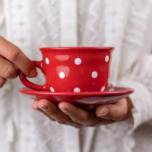 Miniatura 9 de City to Cottage Taza y platillo de café capuchino de cerámica grande de lunares blancos y negros hechos a mano de 12 oz/11.8 fl oz, cerámica