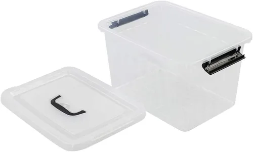Miniatura 4 de Caja de plástico transparente de 10 L, contenedor de almacenamiento de plástico con tapas, paquete de 4 Clear Plastic Material, Snap Side Latches