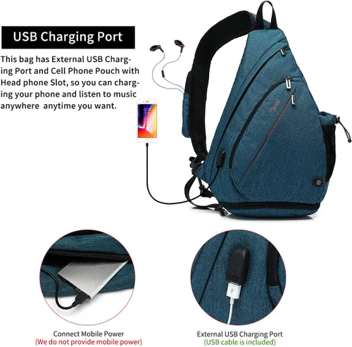 Miniatura 7 de TUDEQU Sling backpack, 8 Pockets Sling Bag Crossbody, 19L Large Sling Bag for Men Travel Crossbody Backpack Hiking Outdoor Azul Negro