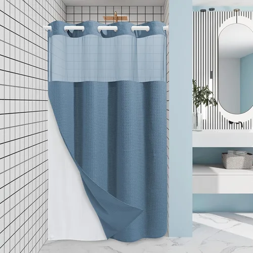 Miniatura 45 de EUTXL Cortina de ducha beige sin gancho con forro a presión, cortinas de ducha de tejido gofre de 230 GSM para baño, 54 pulgadas de ancho x 80