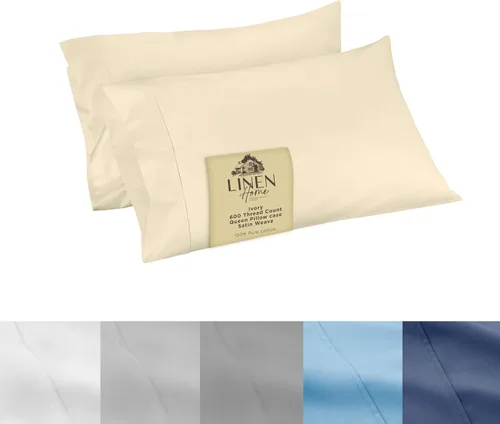 Miniatura 63 de Linen Home Juego de fundas de almohada King de 500 hilos, fundas de almohada 100 % algodón de fibra larga, juego de 2 fundas de almohada de satén