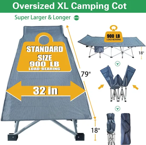 Miniatura 5 de Catre de camping de 79 pulgadas de largo x 32 pulgadas de ancho x 18 pulgadas de alto con cómodo colchón para adultos, catres XXL de gran