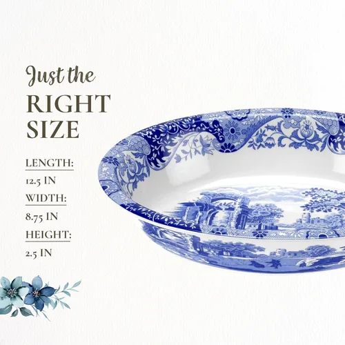 Miniatura 8 de Spode Blue Italian Oval Rim - Bandeja para hornear profunda para servir verduras, cena asada y más 12.5 x 8.75 pulgadas Hecho de porcelana fina