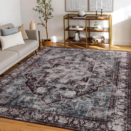 Miniatura 14 de RYB HOME Alfombra lavable para sala de estar, alfombra grande de 8 x 10 pies que no se desprende para dormitorio, alfombra de lana sintética ultra