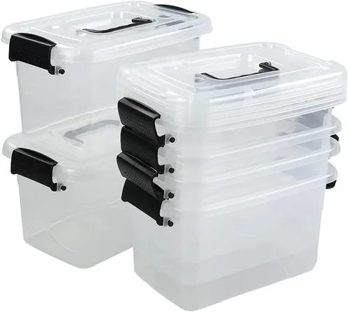 Miniatura 8 de Caja de almacenamiento de plástico negro de 6 cuartos de galón con asas, 6 paquetes