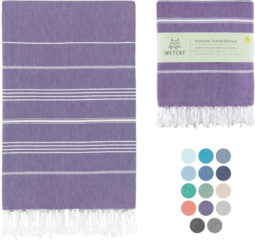 Miniatura 25 de WETCAT Toalla de playa original turca (39 x 71) – Peshtemal prelavado, 100% algodón, muy absorbente, de secado rápido y ultra suave, seguro
