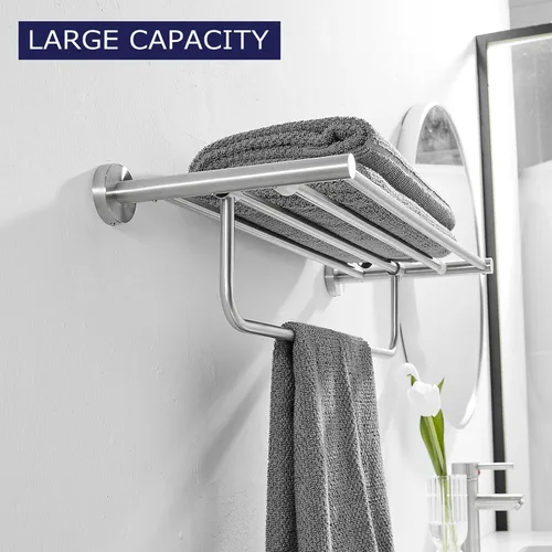 Miniatura 2 de VOLPONE Toallero de baño - Estante de toallas de acero inoxidable con barra de toalla de 24 pulgadas, organizador de almacenamiento de toallas Plata