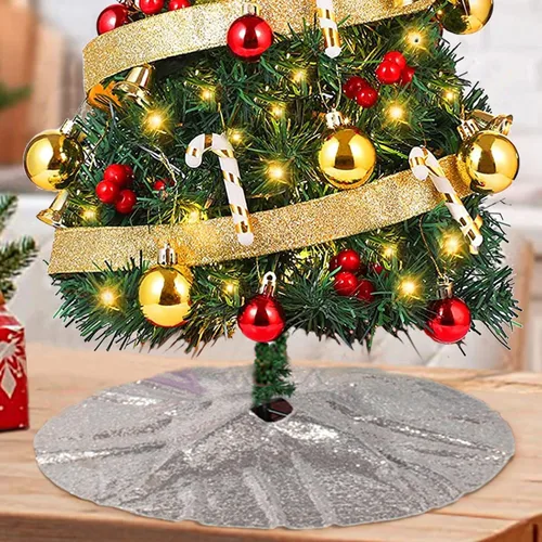 Miniatura 17 de ShinyBeauty Falda de árbol de Navidad rosa claro de 24 pulgadas, falda de lentejuelas para lápices/mini árboles, cubierta navideña para Año Nuevo