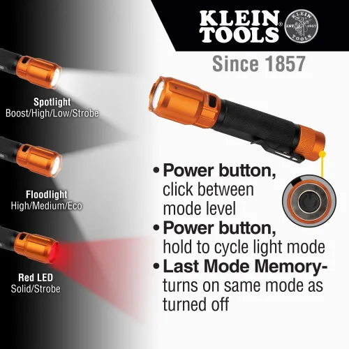 Miniatura 3 de KLEIN TOOLS 56413 Linterna LED recargable de 2 colores, funda, foco, reflector, LED rojo, 1000 lúmenes, cable USB, camping, caza
