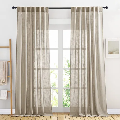 Miniatura 32 de NICETOWN Cortinas de lino semitraslúcidas para dormitorio, bolsillos para barra y pestaña trasera, tratamientos de ventana transparentes de lino