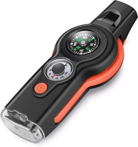 Miniatura 3 de Silbato con función de supervivencia de emergencia 7 en 1, silbato de seguridad multifuncional para exteriores con cordón, ideal para kayak