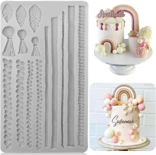 Molde de silicona para cuerda de cáñamo, molde de silicona vintage para macramé, moldes para fondant para decoración de bordes de pasteles, Gris