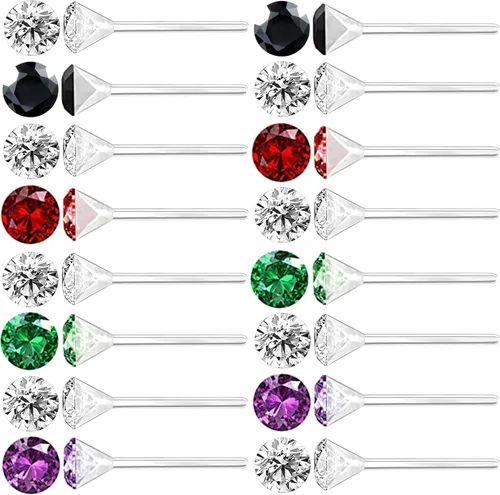 Aretes de plástico antialérgicos para orejas sensibles, respaldos de silicona suave, kit de aretes de tuerca de circonita cúbica, 2mm, 3mm, 4mm, 5mm
