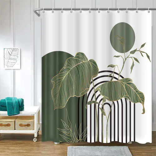Miniatura 10 de Cortina de ducha abstracta bohemia para decoración de baño, moderna planta tropical, decoración botánica de hojas de palmera, decoración de baño