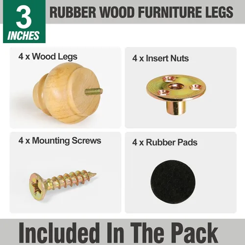 Miniatura 2 de FoDau770 Patas de madera de goma para muebles de 2.4 pulgadas, patas de sofá modernas de mediados de siglo, patas de sofá resistentes, patas de Negro