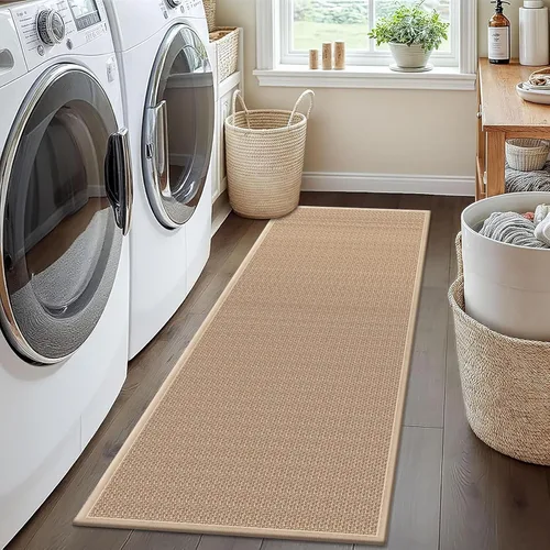 Miniatura 53 de GOYLSER Alfombras de yute de 15 pies para pasillo, alfombra de cocina, antideslizante, lavable, absorbente, alfombra de pasillo color beige