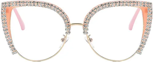 Miniatura 10 de willochra Lindas gafas de ojo de gato con diamantes de imitación brillantes, divertidos lentes de bloqueo de luz azul para mujeres y niñas