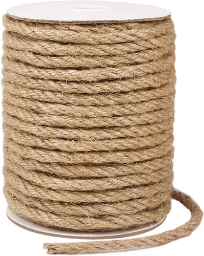 Miniatura 10 de Tenn Well - Cuerda de yute de 5 mm, 30 metros, cuerda resistente de 4 capas y trenzada de yute gruesa para jardinería, manualidades, paquetes, poste