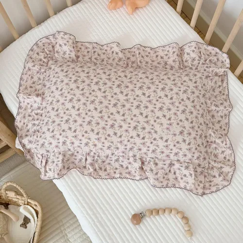 Miniatura 21 de BuLuTu Funda de almohada de algodón para niños pequeños, tamaño estándar, estampado de flores de Galsang, suave funda de almohada de viaje con borde