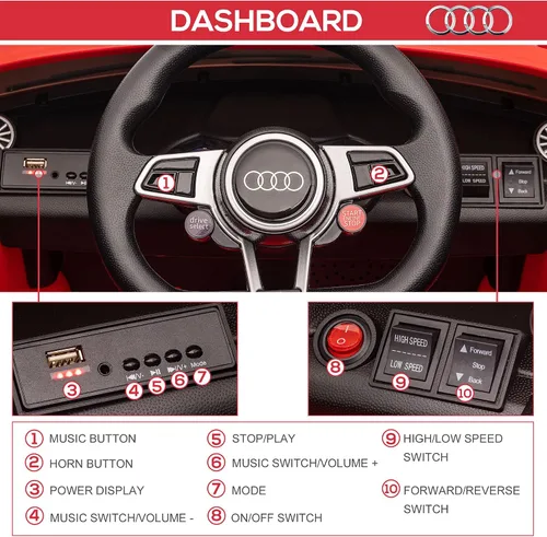 Miniatura 7 de Aosom 6V Audi TT RS Automóvil deportivo eléctrico para niños Ride On Toy One Seat con control remoto., Rojo