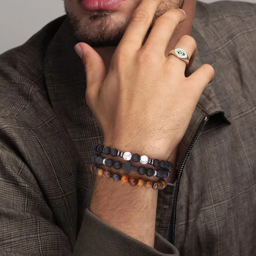 Miniatura 4 de Jewdreamer 12 piezas de pulseras de cuentas para hombres, pulseras de 8 mm de ojo de tigre, pulsera de piedra natural, cuentas de cristal en cruz