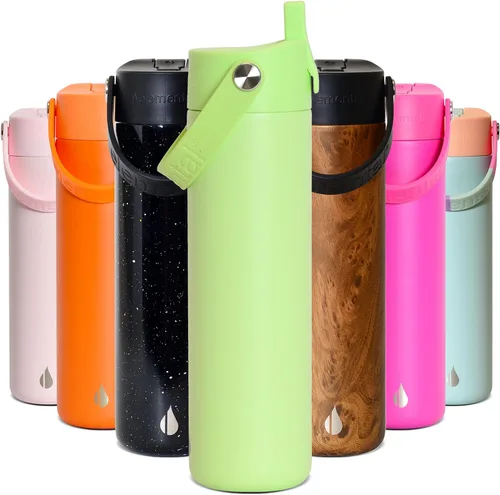 Miniatura 57 de Elemental Botella de agua aislada de 24 onzas con popote, botellas de agua con núcleo de acero inoxidable 100% a prueba de fugas para viajes, Beige