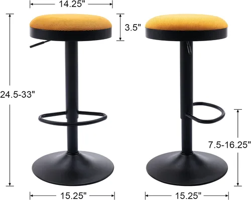 Miniatura 2 de CIMOTA Juego de 2 taburetes de bar redondos giratorios con espalda descubierta ajustable, taburete de bar moderno industrial para cocina, hogar