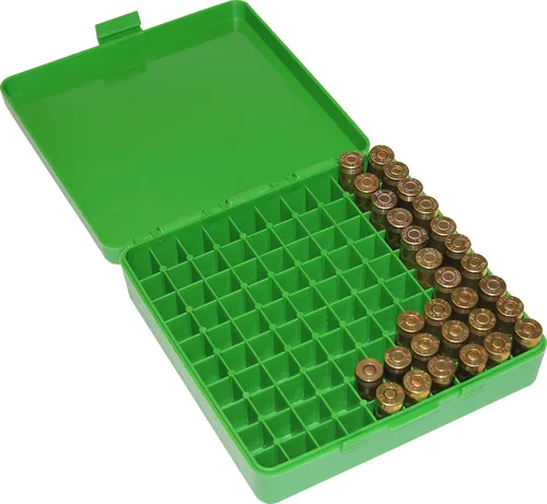 Miniatura 4 de MTM Caja para 100 municiones de punta redonda, calibre 40, 45, o 3/8 pulgadas, con tapa. Verde