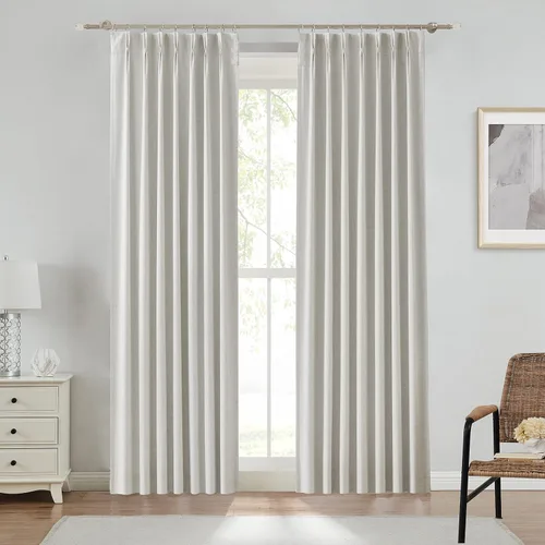 Miniatura 44 de Central Park Paneles de cortinas plisadas opacas con textura de lino, con aislamiento térmico y pestaña trasera, para sala de estar o dormitorio