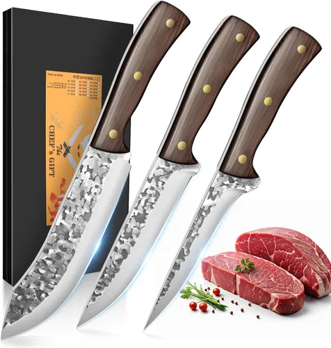 Juego de cuchillos de chef, 3 piezas, cuchillos de cocina profesionales, juegos de cuchillos de carnicero afilados, cuchillo de filete de acero de