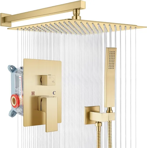 Miniatura 21 de gotonovo Sistema de ducha de lluvia para baño, juego de cabezal y mango de ducha de lluvia montado en la pared, conjunto completo combinado de latón