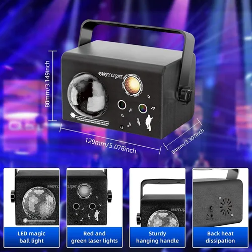 Miniatura 5 de Luces cuadradas para fiesta, 4 modos de luz de discoteca activada por sonido con control remoto y estroboscópico, luces de escenario de baile