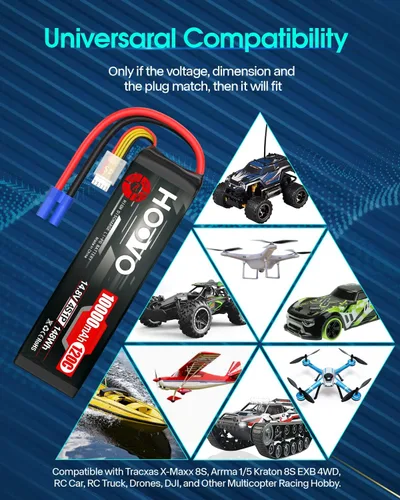 Miniatura 7 de HOOVO 4S Lipo Battery 14.8V 10000mAh 120C RC Battery EC5 Plug Soft Case Compatible con RC Cars, Drones, DJI, FPV, RC Avión, Racing Hobby 2