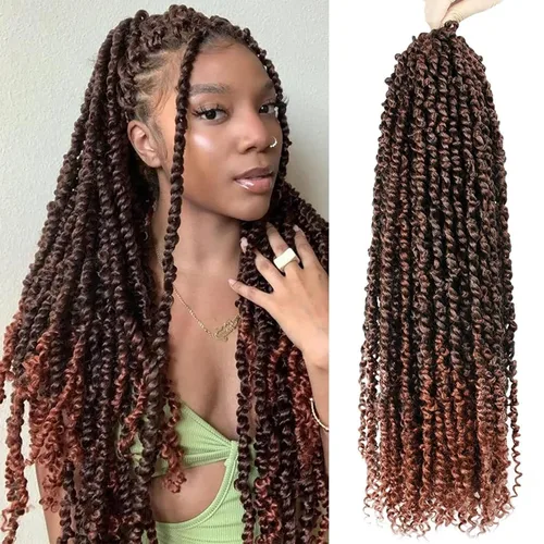 Miniatura 77 de Pelo de Passion Twist – 8 paquetes de 18 pulgadas Passion Twist Crochet para mujeres, cabello rizado pretrenzado Passion Twists extensiones de #2