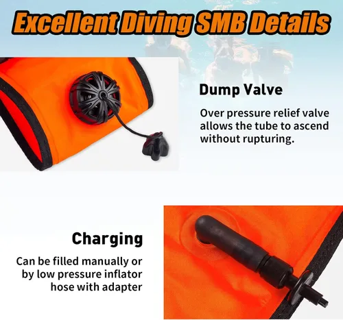 Miniatura 6 de Boya marcador de superficie SMB, tubo de señal de buceo inflable de alta visibilidad con tira reflectante, superficie de salchicha de seguridad
