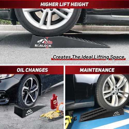 Miniatura 3 de ROBLOCK Rampas de coche resistentes para cambios de aceite y soporte de gato, rampas portátiles de bajo perfil para auto para elevación alta, rampas
