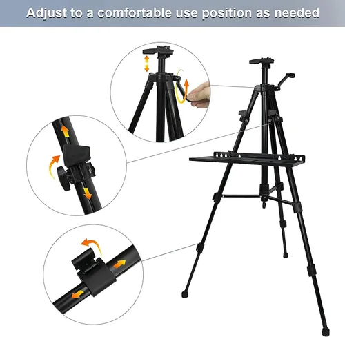 Miniatura 6 de Soporte de caballete, caballete ajustable de 20 a 61 pulgadas para adultos, trípode de aluminio con bandeja, caballete de pintura portátil para mesa