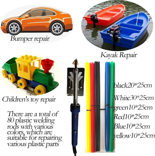 Miniatura 6 de Kit de soldadura de reparación de plástico, con hierro de 80 W, 90 varillas de plástico, 1 cepillo de metal, 1 soporte de metal, malla de refuerzo